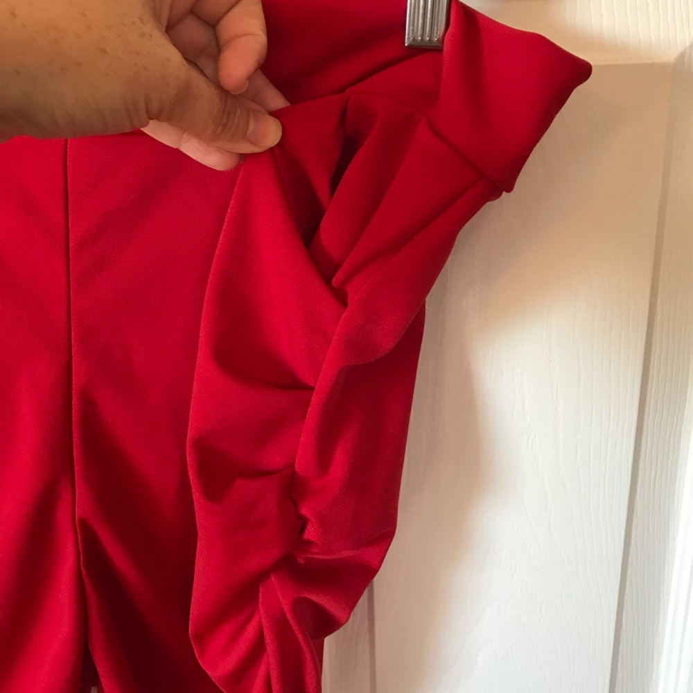 Ruby Red Ruched Trouser Shorts - Picture 4 of 7
